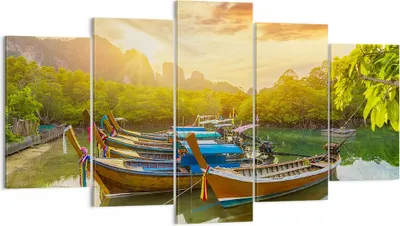 Produktbild von Bild auf Leinwand - Leinwandbild - Berge Boot Wasser - 160x85cm - Wand Bild - Wanddeko - Wandbilder - Leinwanddruck - Bilder - Kunstdruck - Wanddekoration - Leinwand bilder - Wandkunst - EA160x85-4003