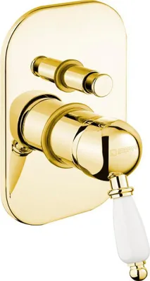Produktbild von Sapho KIRKÉ WHITE Unterputz-Duscharmatur, 2 Wege, Weiß Hebel, Gold