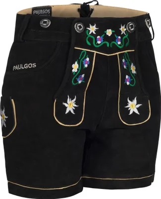 Produktbild von PAULGOS Damen Trachten Lederhose + Träger, Echtes Leder, Kurz in 8 Farben Gr. 34-50 M1