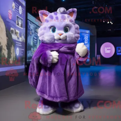 Produktbild von Lila REDBROKOLY Katze Maskottchen Kostüm Charakter bekleidet mit einem Wickelrock und Ringen