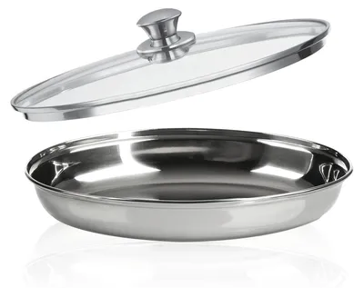 Ovale Auflaufform 40x27 cm mit Glasdeckel, Edelstahl