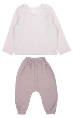 Immagine prodotto di Set bebè - Camicetta a maniche lunghe e pantaloni - Beige - 100% cotone - Traspirante e morbido taglia 80, età 10-12 mesi