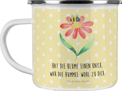 Produktbild von Mr. & Mrs. Panda Teetasse Hummel Blume - Gelb Pastell - Geschenk, Natur, Hummeln, Lustige Sprüche, Biene, Emaille Tasse, metallbecher, Pott, Teebecher, Kaffeepott, Wespe