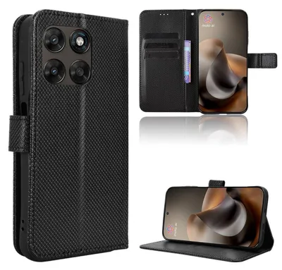 Produktbild von Handyhülle Wallet Klapp für Motorola Moto G67 / G77 5G Diamant Design Schwarz