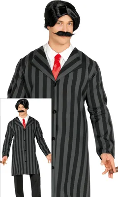 Obrázok produktu pre Film Noir Striped Suit Halloween Outfits With Jacket Tie Shirt Adult Fashion Film Costume Red Details, Veľkosť: 52 - 54 (L) Farba: Black