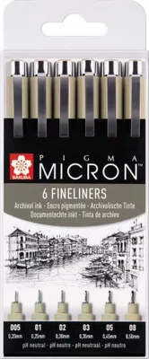 Produktbild von Sakura Pigma Micron, Schwarz, Fein, Mehrfarbig, Hexagonal, Tinte auf Wasserbasis, 0,5 mm