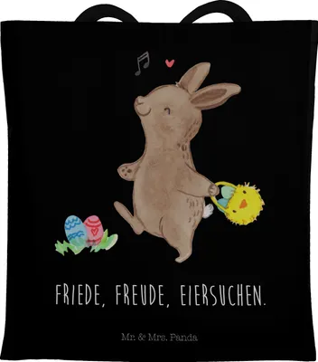 Produktbild von Mr. & Mrs. Panda Shopping Tasche Hasen Eier suchen - Schwarz - Geschenk, Laptoptasche, Beutel, Ostern, Schultasche, Jutebeutel, Einkaufstasche, Tote Bag