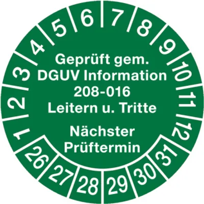 Produktbild von Dreifke® Prüfplakette, DGUV Information 208-016 Nächster Prüftermin, grün/wei...