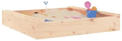 Produktbild von Sandkasten für Kinder - Quadratisch aus unbehandeltem Kiefernholz mit Sitzbänken - 111x111x20 cm - Bodenlos für Drainage - Armeegrün