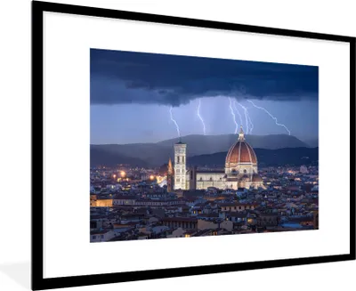 Produktbild von MuchoWow® Gerahmtes Poster Florenz - Kathedrale - Gewitter 90x60 cm - Poster mit Schwarzem Bilderrahmen Wandposter Rahmen Foto Bilder - Wanddekoration - Fotos