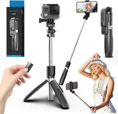 Immagine prodotto di Bastone per selfie con telecomando Bluetooth 3 in 1 pulsante nero registrazione
