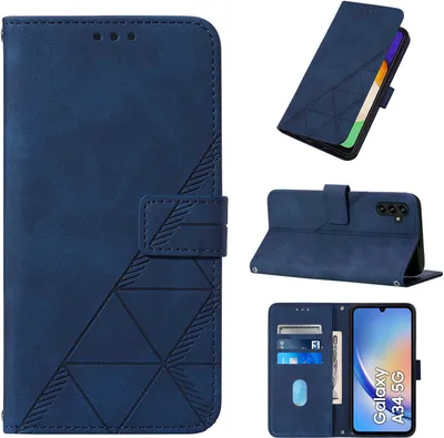 Image de Etui en cuir pour Samsung Galaxy A34 5G avec embossage, porte-cartes et support bleu