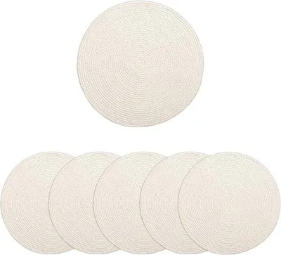 Image de Lot de 6 sets de table - Nappe ronde de 35 cm de diamètre - Blanc - Fabriqués à la main