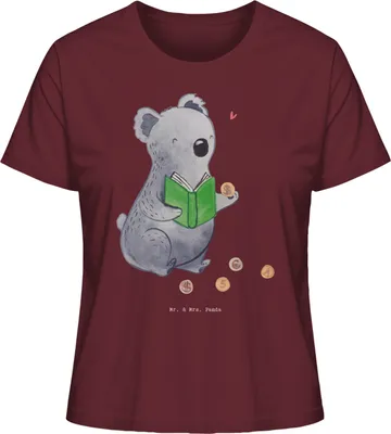 Produktbild von Mr. & Mrs. Panda Oberteil Damen Koala Münzen sammeln Größe XL - Burgundy - Geschenk, aus Aller Welt, Shirt Mit Spruch, Sommershirt, Basic, Baumwoll T-Shirt, Numismatik