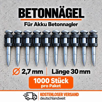Zdjęcie produktu dla Gwoździe betonowe, 30 mm, 1000 sztuk, do wkrętarki do betonu