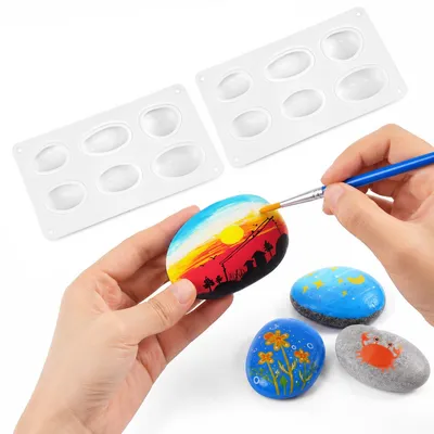 Produktbild von 2er Set Kieselstein Silikonform , 6 Formen, Gießform für Resin, Beton, Gips, Seife und Wachs, flexible Silikonform für DIY und Dekoration