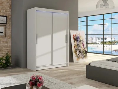 Obrázek produktu pro Šatní skříň 120 cm s posuvnými dveřmi a LED osvětlením GASPARA 1 - bílá