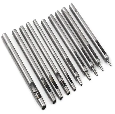 Obrázek produktu pro Sada děrovacích nástrojů pro kůži, 10 kusů, děrovací nástroje 0,5–5 mm, ocel