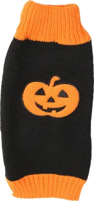 Zdjęcie produktu dla Sweter na Halloween dla zwierząt domowych, ciepły, elastyczny, z wysokim kołnierzem, uroczy sweter z motywem dyni dla psów i kotów, jesień/zima, rozmiar M
