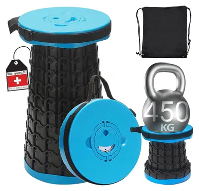 Imagen del producto de Taburete telescópico - Portátil - 7,5 a 45 cm - Plegable - Capacidad 450 kg - Para camping y viajes
