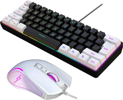 Produktbild von HXSJ V700BW+X100 Tastatur- und Mausset, 61-Tasten-RGB-Beleuchtungstastatur + 7-Farben-Atmungslichtmaus (4 Stufen einstellbarer DPI)