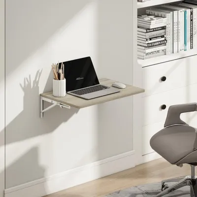 Produktbild von Fortuna Lai Wandklapptisch, 60x40 cm Klapptisch, Platzsparender Schwimmender Schreibtisch mit abgerundeten Ecken, für Homeoffice, Wohnzimmer, Schlafzimmer, Küche, Eiche