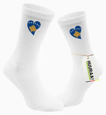 Produktbild von Huuraa Uni Socken Kosovo Flagge Herz 37/41 White Baumwolle Tennissocken Geschenkidee