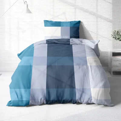 Produktbild von Bettwäsche aus 100% Baumwolle 2tlg. 155x220 + 80x80 cm Karo blau weiß