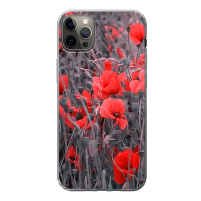 Produktbild von MuchoWow® Handyhülle Schutzhülle Hülle für iPhone 13 Pro Max Rote Mohnblumen in einem Schwarz-Weiß-Bild Silikon Softcase Handy Hülle - Mobiltelefon