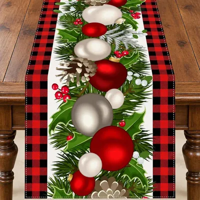 Obrázek produktu pro Běžec na stůl z polyesteru a lnu, rozměry 183 x 33 cm, vánoční dekorace na jídelní stůl