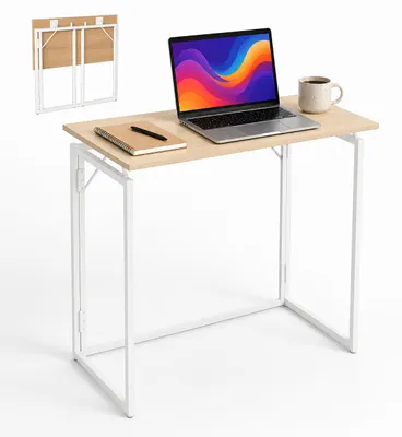 Produktbild von Relaxdays Schreibtisch, HxBxT: 74 x 80 x 40 cm, klappbar, platzsparend, Arbeitstisch, Bürotisch Home Office, natur/weiß