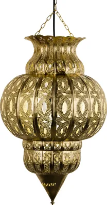 Produktbild von Orientalische Pendelleuchte, Gold, Isfahan, 50 cm, Fassung E27 | Marokkanische Design-Hängeleuchte, Leuchte aus Marokko | Orientlampen für Wohnzimmer, Küche oder zum Aufhängen über dem Esstisch