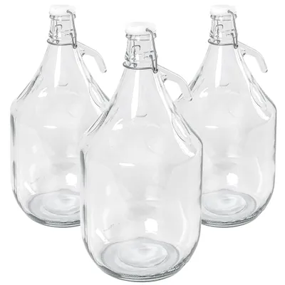 Zdjęcie produktu dla MIKONI 3 szt. x butelki z klamrą 5 l, balon fermentacyjny z zamknięciem na klamrę, szklany balon do wina, beczka 5000 ml, butelka z szeroką szyjką