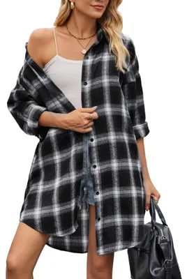Produktbild von Oversized Karierte Damenbluse mit langen Ärmeln