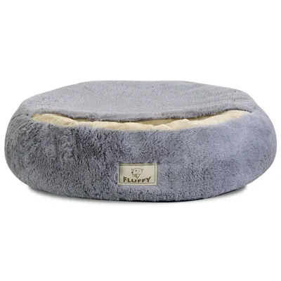 Produktbild von Shaggy Fluffy Haustierbett mit Kapuze Bett für Katzen/Hunde Kuschelbett Hundebett Katzenbett Minky-Haar Shaggy 18 mm Silikon-Füllung Hellgrau