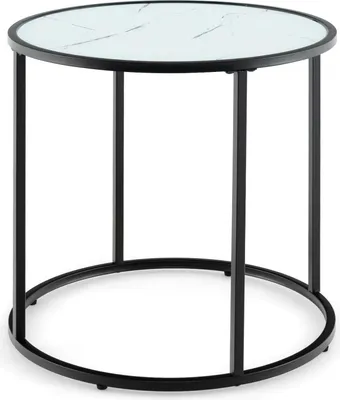 Produktbild von Glastisch mit Kunstmarmormustern, 50 cm hoher Kaffeetisch mit Metallrahmen und Platte aus gehärtetem Glas, moderner Akzenttisch für Wohnzimmer, Weiß