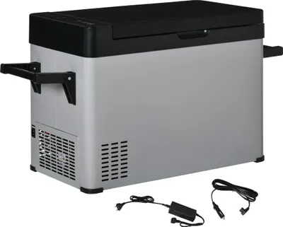 Produktbild von Kühlbox Auto 50L mit LCD-Anzeige 2 Modi Kompressor Autokühlschrank mit Griffe Boot Camper Reisen 12/24V DC und 110-240V AC Grau+Schwarz