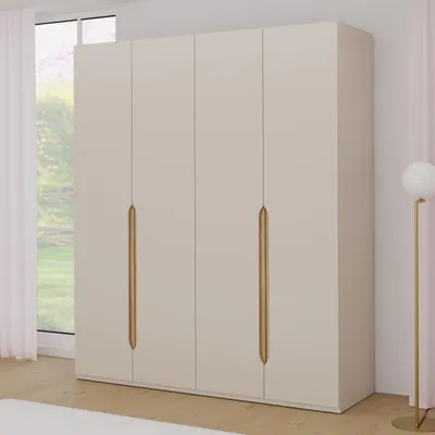 Produktbild von Forte EDWAL Kleiderschrank 180, moderner Kleiderschrank mit abgerundeten Griffmulden, 4-türig, Holzwerkstoff, Kaschmir|Beige Holzdekor, 177,5 cm breit x 210,5 cm hoch x 54,2 cm tief