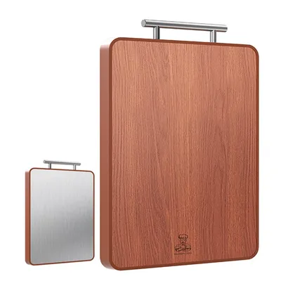 Produktbild von Schneidebrett Holz Edelstahl 42×29 – Doppelseitiges Cutting Board, rutschfest, stabil & pflegeleicht