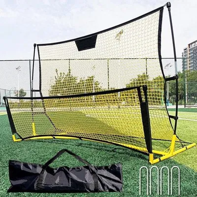 Produktbild von Doppelseitige Fußball-Wiederholungsgerät - Verstellbares hohes/tieferes Netz für Volleys und Bodenpassen, tragbares Trainingsfeld für 2 Spieler, Teams und Außenbereichs-Training