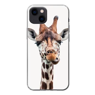 Produktbild von MuchoWow® Handyhülle Schutzhülle Hülle für iPhone 13 mini Jungen - Giraffe - Tiere - Kopf - Porträt - Kind - Mädchen Silikon Softcase Handy Hülle - Softcase