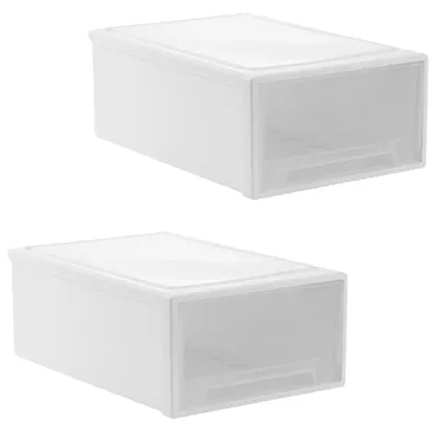 Produktbild von Set von 2 Stapelbaren Kunststoff-Aufbewahrungsboxen mit Schubladen