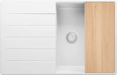 Produktbild von PRIMAGRAN Spülbecken Alles Weiß 78x50cm, Granitspüle 1 Becken + Ablauf-Set + Schneidebrett, Küchenspüle ab 50er Unterschrank - Kopenhagen