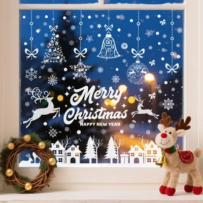 Produktbild von Nepfaivy Fensterbilder Weihnachten Fensterdeko Selbstklebend 195PCS - Statische Schneeflocken Weihnachtsdeko Fenster