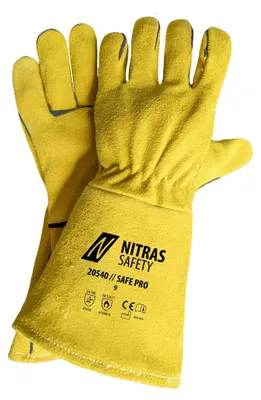 Produktbild von NITRAS SAFE PRO, Schweißerhandschuhe, ocker, EN ISO 21420, EN 388, EN 12477 Spaltleder, Größe 9 | Packung (12 Paare)