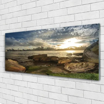 Produktbild von Acrylglasbilder 125x50 Wandbild Druck Meer Steine Stadt Landschaft