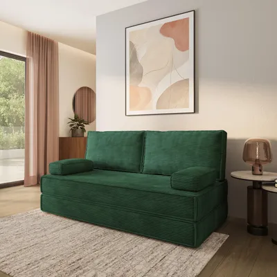 Produktbild von Masseno Schaumstoffsofa SILAR mit Schlaffunktion, Schlafsofa, Wohnzimmersofa, Couch, Sofa, Bettsofa, Kordstoff – Grün POSO 14