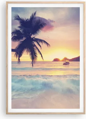 Produktbild von Gerahmtes Poster - Rahmen in heller Eiche - Meer Strand Palme - 70x100 cm - Wand Bild - Wanddeko - Wandbilder - Wandposter - Bilderrahmen - Bilder - Kunstdruck - Wandbild - P2NPA70x100-3992