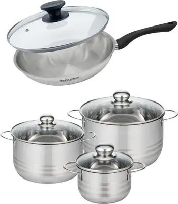 Image de Batterie de cuisine avec 1 poêle 28 cm et 3 faitouts 16/20/24 cm sans PFAS Fackelmann Généva Brillant avec couvercles