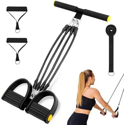 Produktbild von Verstellbarer Chest Expander Fitness Widerstandsbänder mit 3 Strings o 5 Strings, Verstellbare Widerstandsbänder mit Griffen, Bauchtrainer Multifunktionstrainer für Zuhause